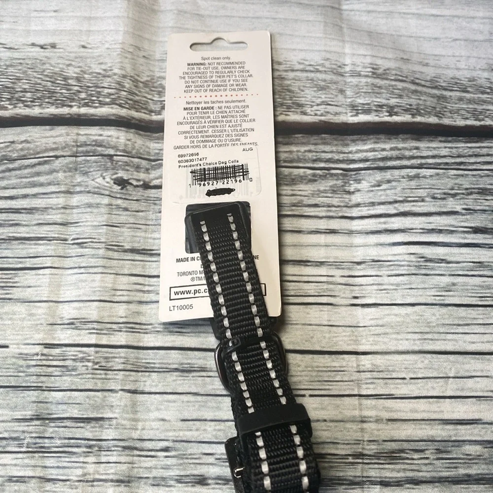 Reflective & Adjustable Black Dog Collar with White Accents Sz Small
